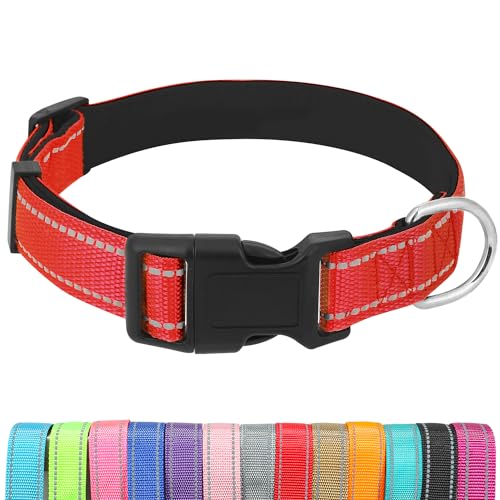 Dog Collars Adjustable for Puppy and Small Dogs,Heavy Duty Waterproof Dog Collar with Quick Release Buckle,Girl Boy Female Male Reflective Nylon Dog Collar with Soft Neoprene Padded,XS,Red - color: Red, size: X-Small