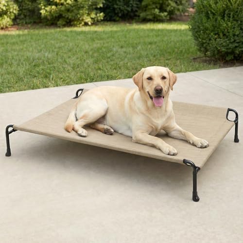 Veehoo Outdoor Dog Bed, Raised Dog Bed for Large Dogs, Elevated Pet Bed with Headrest, Washable Cooling Dog Cot, Breathable Pet Hammock for Indoor or Camping, 41", Non-Skid, Beige - color: Beige Coffee, size: 41.0"L x 27.0"W x 10.0"Th