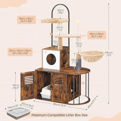 HOOBRO Cat Tree with Litter Box Enclosure, All-in-One 31.5" Cat Tower with Hidden Litter Box Cover Furniture for Indoor Cats, Versatile Cat Condo with Sisal Posts, Hammock, Rustic Brown FG45MZ03 - color: Rustic Brown