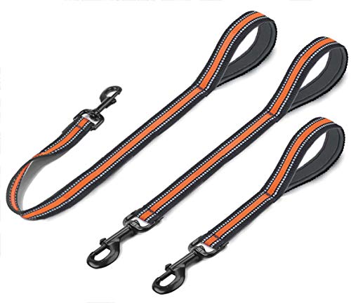 Cymiler Short Dog Leash,3 Sizes Nylon Short Traffic Leash with Padded Handle,Dog Short Training Leash with Highly Reflective Threads for Small Medium Large Dogs - color: Wide-Orange