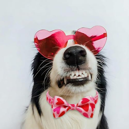 Valentine Dog Collar with Bow Tie, Holiday Quick-Release Red and Pink Heart with White Polka Dots Pattern for Small Medium Large Pets Puppies - color: Valentine Pink Heart, size: Large-(16-27") Neck * 1" Wide