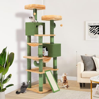 YITAHOME 193 cm Tall Cactus Cat Tower for Large Cats,76 inch Heavy Duty Cat Tree for Indoor Large Adult Big Cats Maine Coon Cat Tree Tower with Scratching Post, Hammock, Cat Condo, Cactus Green - style: Cactus