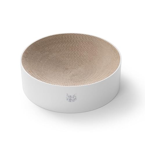 Necoichi Cat Scratcher Bowl for Indoor Cats - Cat Scratching Lounger with Reversible Usability and Extra Comfort for Lounge, Cardboard Bed Couch / (Regular, Hologram White) - color: White, size: Regular