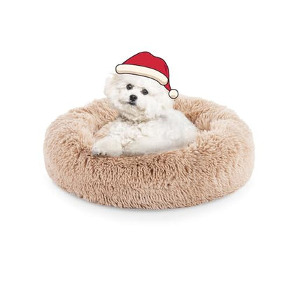 FluffyDream 24 Inch Donut Bed for Dogs, Calming, Brown, Washable, Plush Fur Dog Cuddle Bed - color: Brown, size: Donut - 24''L x 24''W x 8''H