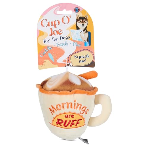 Bow Wow Squeaky Plush Dog Toys – Crinkle Sound – Fun Food & Novelty Shapes – Toss, Tug & Fetch – Canvas & Plush – for Small to Medium Dogs – Multiple Styles (1 Count) - color: Coffee Cup (V2)