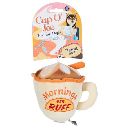Bow Wow Squeaky Plush Dog Toys – Crinkle Sound – Fun Food & Novelty Shapes – Toss, Tug & Fetch – Canvas & Plush – for Small to Medium Dogs – Multiple Styles (1 Count) - color: Coffee Cup (V2)