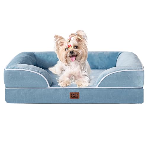 EHEYCIGA Orthopedic Dog Bed for Small Dogs, Waterproof Memory Foam Small Dog Beds with Sides, Non-Slip Bottom and Egg-Crate Foam Medium Pet Couch Bed with Washable Removable Cover, Washed Blue - color: Washed Blue, size: 24.0"l X 18.0"w X 6.0"th