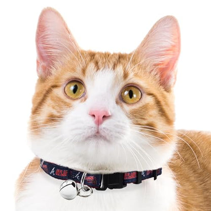 MLB CAT Collar Atlanta Braves Satin Cat Collar Baseball Team Collar for Dogs & Cats. A Shiny & Colorful Cat Collar with Ringing Bell Pendant - color: Atlanta Braves