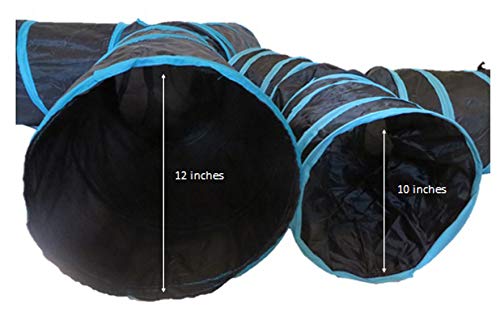Feline Ruff Premium 3 Way Cat Tunnel. Extra Large 12 Inch Diameter and Extra Long. A Big Collapsible Play Toy. Wide Pet Tunnel Tube for Other Pets Too! - color: Black/Blue