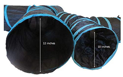 Feline Ruff Premium 3 Way Cat Tunnel. Extra Large 12 Inch Diameter and Extra Long. A Big Collapsible Play Toy. Wide Pet Tunnel Tube for Other Pets Too! - color: Black/Blue