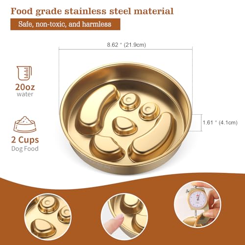 Golden Stainless Steel Slow Feeder Dog Bowls – Non-Slip Metal Dog Bowl for Large & Medium Breeds, Puppy Puzzle Feeder – 2 Cup Capacity for Small to Big Pets – Durable Slow Feed Dog & Cat Food Dish - color: Face-Golden