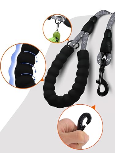 Rope Dog Leash 6 FT with Comfortable Padded Handle, Highly Reflective Threads Dog Leash for Medium Large Dogs, 1/2 inch, Grey - color: Grey