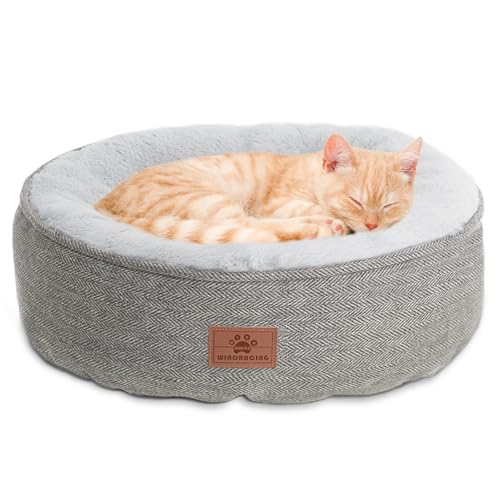 WINDRACING Cat Beds for Indoor Cats,Kitten Bed,Dog Bed for Extra Small Dogs Breeds,Puppy Kennel Bed, Comfy Durable Pet Sleeping Bed, Washable Roun Cat Bed & Non-Slip Bottom, Size 18"L x 18"W x 6.5"Th - color: Grey2, size: Small