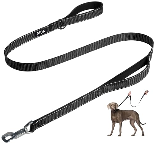 Fida 4 FT Heavy Duty Dog Leash with 2 Comfortable Padded Handles, Traffic Handle & Advanced Easy Snap Hook, Reflective Walking Lead for Large, Medium & Small Breed Dogs (4 FT x 1" Wide, Black) - color: Black, size: 4 Feet (Pack of 1)
