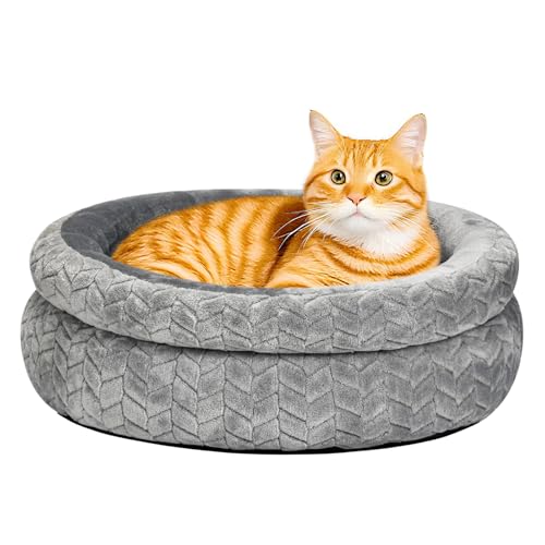Dual-Layer Donut Cat Bed - Fluffy Round Bed for Small Pets - Ultra-Soft Cat Donut Bed for Cozy Sleep (Grey, 20 * 20 * 5.9 inch / 50 * 50 * 15 cm) - size: 20 * 20 * 5.9 inch / 50 * 50 * 15 cm