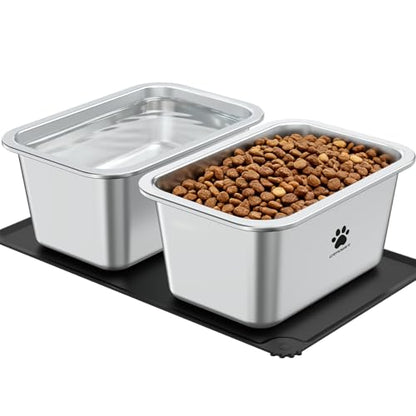 URPOWER 1.65 Gallon Large Dog Water Bowl, 2 Pack Thickened Stainless Steel Dog Water & Food Bowls with Non-Slip Mat, Spill-Proof Metal Pet Bowl Set for Medium, Large, X-Large Dogs, Indoor/Outdoor Use - size: 1.65 Gallon