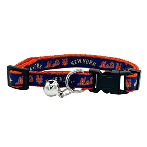 Pets First MLB CAT Collar New York Mets Satin Cat Collar Baseball Team Collar for Dogs & Cats. A Shiny & Colorful Cat Collar with Ringing Bell Pendant - color: New York Mets