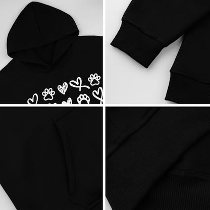 Womens Dog Paw Hoodie-Long Sleeve Pullover Fleece Lined Dog Mom Sweatshirts with Pocket - color: A-black, size: X-Large