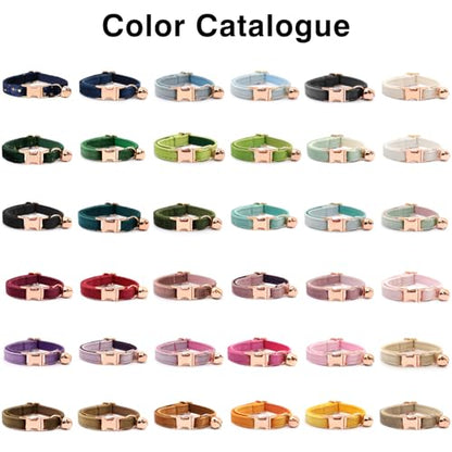 Personalized Non-Breakaway Cat Collar with Name, Luxury Soft Velvet Custom Engraved Name Collar with Bell for Kittens & Cats (Avocado Green, S (6.5-10.5 inches)) - color: Avocado Green, size: S (6.5-10.5 inches)