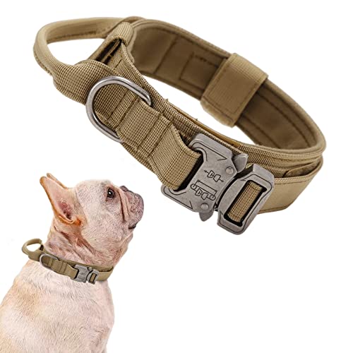 Tactical Dog Collar Adjustable Military Nylon Dog Collar with Control Handle and Heavy Duty Metal Buckle for Medium and Large Dogs (Brown,S) - color: Brown, size: Small (Pack of 1)