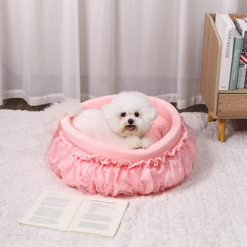 Soft Plush Princess Pet Bed with Bow-Tie & Lace - Round Cushion Sofa for Small Dogs, Kittens & Puppies(Green,18.9''X4.72''X18.9'') - color: Green, size: 18.9''X4.72''X18.9''
