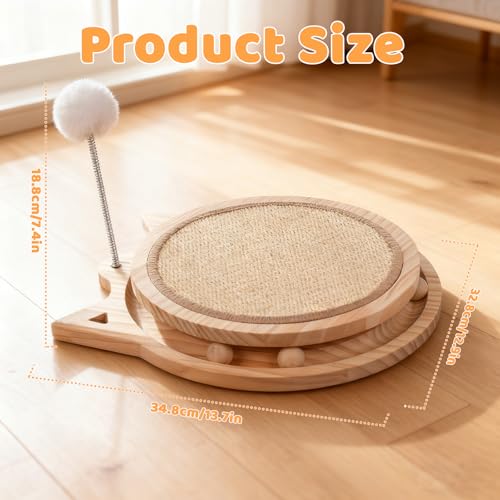 Sisal Cat Scratcher with Ball Track and Spring Toy 3 in 1 Wooden Interactive Cat Toys Cat Scratchers for Indoor Cats and Kitty - style: Single-layer