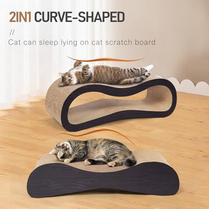 Simple Delxue 2 in 1 Large Cardboard Cat Scratcher Lounger，Cat Scratching Board for Indoor Cats,100% Recyclable&Reversible Horizontal Scratching Pads Prevents Furniture Damage,Brown - color: 2 IN 1 Large Brown Wood