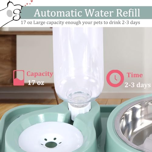 Dog Bowls, Non-Slip Puppy Cat Food and Water Bowl Set with Water Dispenser and Stainless Steel Bowl Detachable Gravity Pet Feeder and Waterer Set for Cats Dogs Puppy Rabbit (Pink, 500ML) - color: Pink, size: Water Capacity: 500ML