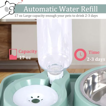 Dog Bowls, Non-Slip Puppy Cat Food and Water Bowl Set with Water Dispenser and Stainless Steel Bowl Detachable Gravity Pet Feeder and Waterer Set for Cats Dogs Puppy Rabbit (Pink, 500ML) - color: Pink, size: Water Capacity: 500ML