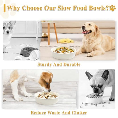 Ceramic Slow Feeder Dog Bowls, 1.5 Cups Dog Food Dish for Medium and Large Breed, Puzzle Dog Food Bowl for Fast Eater, 28OZ, 8.15 inch(Beige) - color: Beige-L