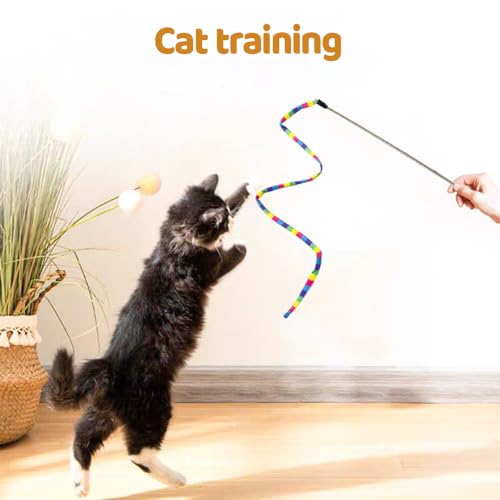 MiOYOOW Cat Wand Toy, 3PCS Rainbow Cat Teaser Stick with Bells Interactive Cats Toys for Indoor Cats Kittens Exercise Play