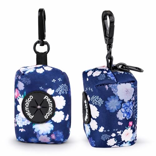 Dog Poop Bag Holder Leash Attachment, Dog Waste Bag Dispenser Zippered Pouch, Fits Any Dog Leash, Includes Free Roll of Dog Bags, Poop Bag Dispenser - 2 Packs, Mixed Blue & White - color: Dark Blue & White