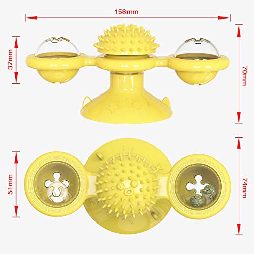 GBSYU Interactive Windmill Cat Toys with Catnip : Cat Toys for Indoor Cats Funny Kitten Toys with LED Light Ball Suction Cup‖Cat Nip Toy for Cat chew Exercise (Yellow) - color: Yellow