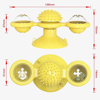 GBSYU Interactive Windmill Cat Toys with Catnip : Cat Toys for Indoor Cats Funny Kitten Toys with LED Light Ball Suction Cup‖Cat Nip Toy for Cat chew Exercise (Yellow) - color: Yellow