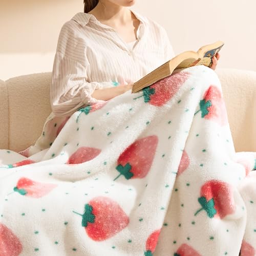 Bedsure Cute Strawberry Decor Throw Blanket Pink for Kids - Soft Fleece Throw Home Decor for Girls Women Teens as Birthday, GentleSoft Cozy Fruit Pattern Blankets for Couch Bed, 50x60 - color: Strawberry