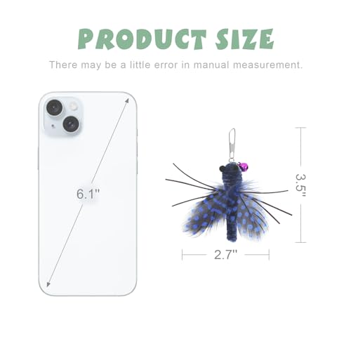 Insect Cat Toys with Feather - 6 Pieces Cat Insect Feather Toy Refills, Teaser Wand Attachments, Interactive Toys for Indoor Cats Kittens - size: Feather Wings