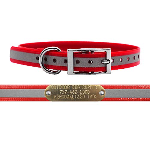 Outdoor Dog Supply Personalized 3/4” Reflective Red Waterproof D-Ring Dog Collar for Small & Medium Dogs | 3/4" Custom Brass Nameplate (18") - color: Reflective Red, size: 18" Long