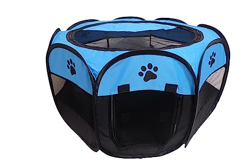 Portable Pet Playpen,Foldable Dog Playpen for Dogs and Cats,Rabbits,Pet Exercise Pet Tents Indoor Outdoor Use (S(28.7" x 28.7" x 16"), Blue) - color: Blue