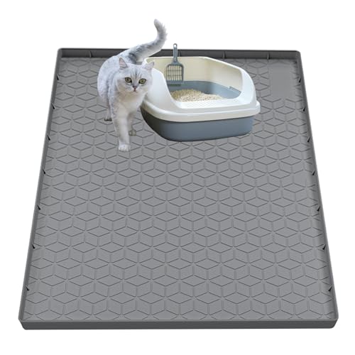 Cat Litter Mat for Litter Box, Silicone Large Cat Litter Trapping Mat - 34x22 in, Waterproof & Non-Slip, Durable & Easy Clean, Gray - color: Grey, size: 34"L x 22"W