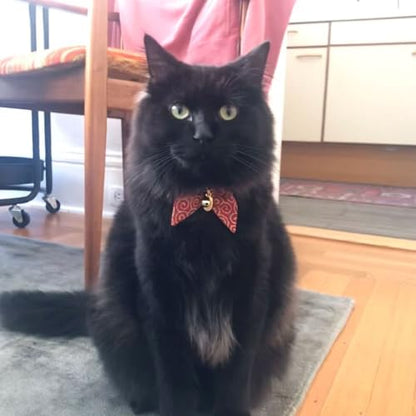 Bunny Ears Cat Collar, Japan Lucky ‘開三運’ Charm. Safety Breakaway Bowtie Kitten Collar with Bell, Red - color: Red
