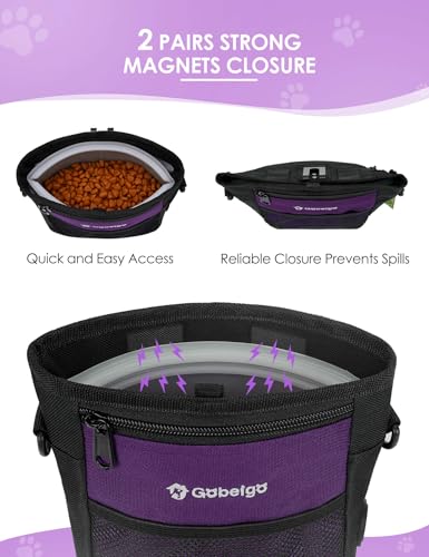 Gobeigo Dog Treat Pouch, Magnetic Closure & Sealable Silicone Bag Insert, 4-Cup Capacity – Belt Clip/Waist Belt/Crossbody Wear, Clicker Included – Great for Pet Training & Walking (Purple) - color: Purple