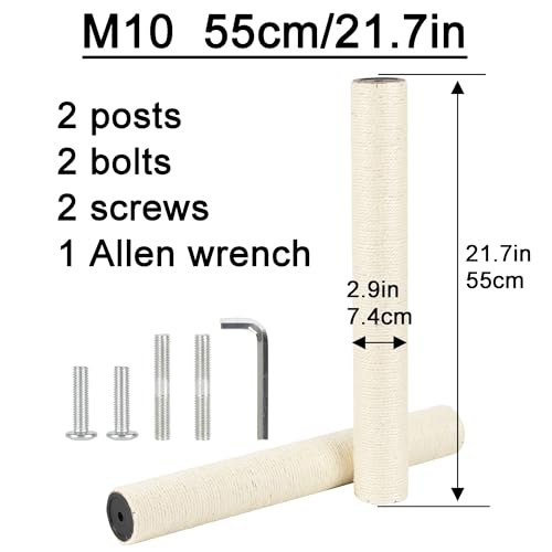 2.9in 7.4cm Diameter Cat Tree Scratching Post Replacement Pole Parts (M10, 55cm/21.7in) - color: 55cm/21.7in*2poles, size: M10