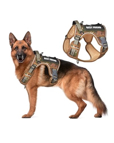 Tactical Dog Harness No-Pull Military Vest for Medium & Large Dogs, Adjustable Reflective Escape-Proof Vest with MOLLE System, Handle Control for Training, Walking, Outdoor – Camo - color: Camo, size: M (Neck: 16"-22", Chest: 22"-33")
