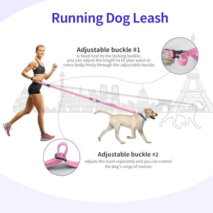 Hands Free Dog Leash by Kazazoo, Adjustable 6-9 FT Waist & Crossbody Leash with Quick Off Buckle, Reflective Stitches for Walking, Jogging,Medium to Large Dogs & Puppies Pink-L - color: Pink, size: L