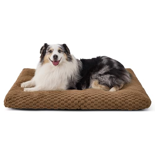 Bedsure XL Washable Dog Bed for Crate, Soft Fluffy Bubble Fleece Pet Bed Mat, Non-Slip Machine Washable Kennel Sleeping Pad for Extra Large Dogs, for Crate/Floor/Car, 41"x27"x3.5", Camel Brown - color: Camel Brown, size: 41x27x3.5