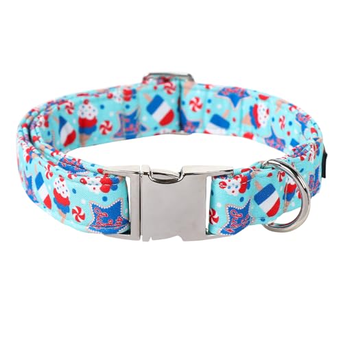 Maca Bates 4th of July Basic Dog Collar American Flag USA Patriotic 4 of 7 Dogs Collars Adjustable Soft Blue Independence Day Gift for Small Medium Large XL Boy Girl Male Female Puppy - color: July 4th-Basic-Icecream, size: S