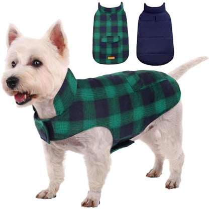 Kuoser Reversible Winter Coat, British Style Jacket for Small Dogs, Warm Windproof Puppy Cold Weather Clothes Vest, Green XS - color: Green Plaid, size: XS (Chest Girth: 9.4-13.8'')