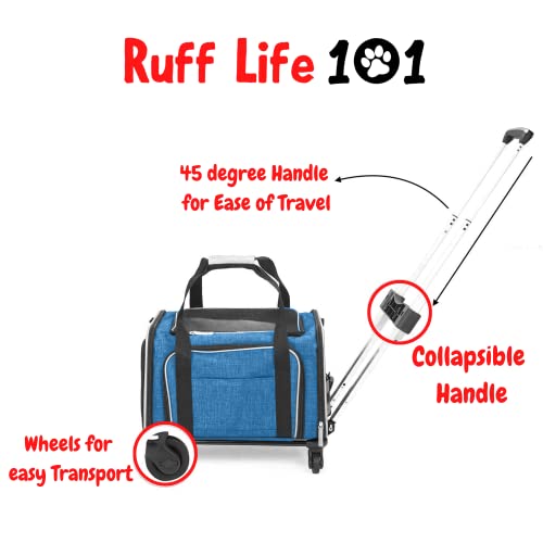 Ruff Life 101 Airline Approved Expandable Premium Pet Carrier on Wheels- Two Sided Expandable Rolling Carrier- Designed for Dogs & Cats- Extra Spacious Soft Lined Carrier! (Blue) - color: BLUE
