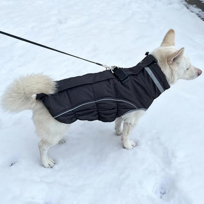 Dog Coat, Reflective Dog Jacket Waterproof Windproof Puppy Cold Weather Coats with Harness Built in, Winter Extra Warm Pet Coat Fleece Vest for Small Large Pets and Puppy (Black, XXX-Large) - color: Black, size: XXX-Large