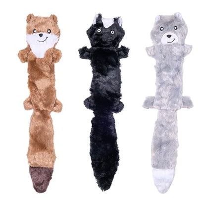 ZippyPaws Skinny Peltz - No Stuffing Dog Toy Pack to Keep Them Busy, for Medium and Large Dogs, Squeaky Pet Toys, Unstuffed Chew Toys, Soft Plush Variety Pack, Weasel, Skunk, and Wolf - 18" - style: Weasel, Skunk, Wolf - Large (3-pack)